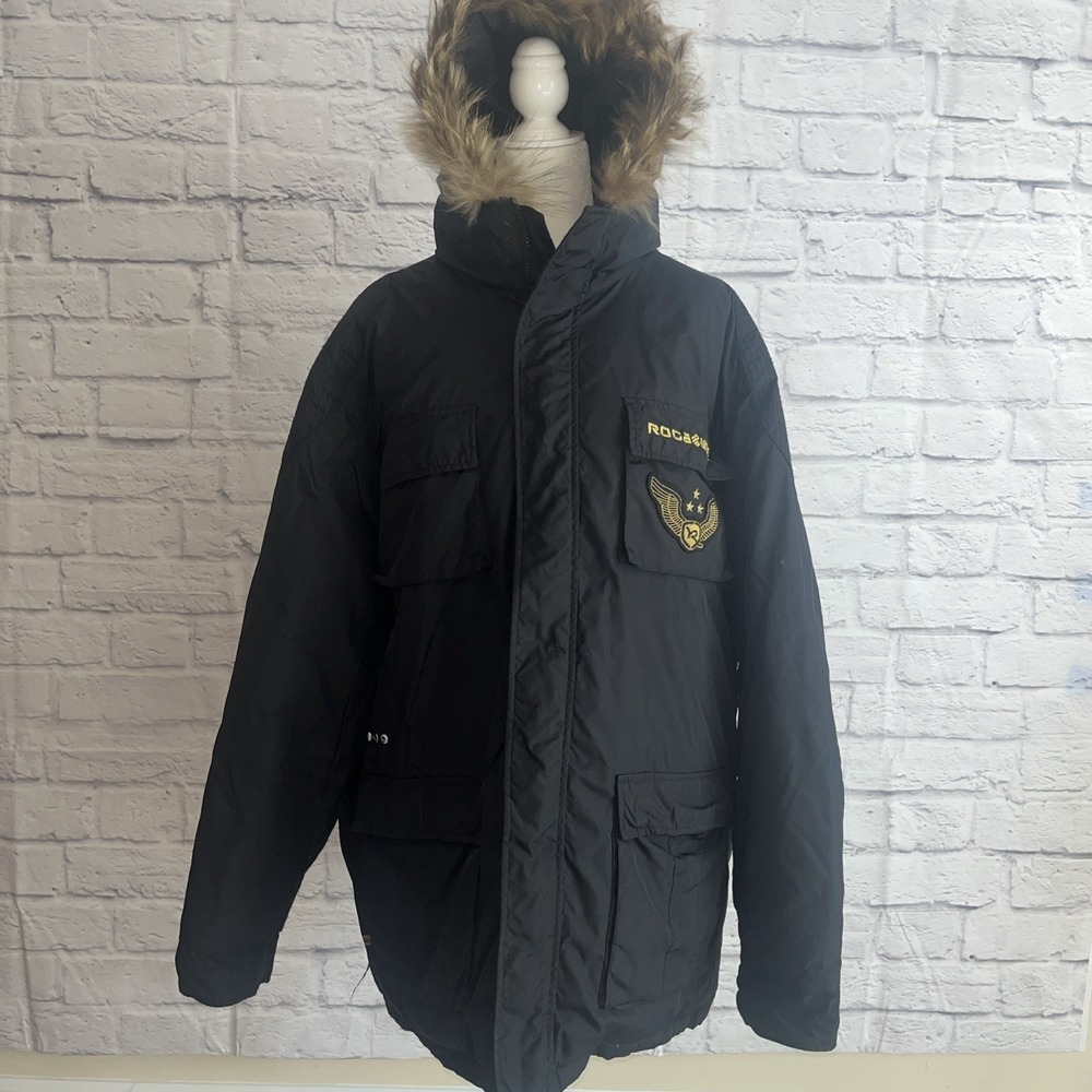 Rocawear Mens Vintage Down Filled Hooded  Puffer Coat Streetwear Size XL READ